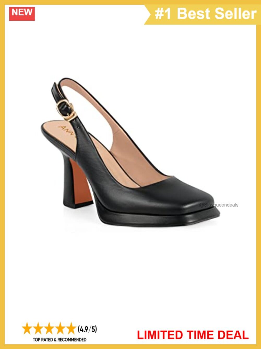 Platform Slingback High Heels Square Toe Faux Leather Pumps